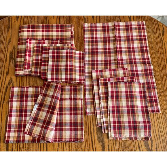 Park Designs Red Plaid Tablecloth Napkins Dish Towels Valance 100% Cotton 10 Pc. - Picture 8 of 8